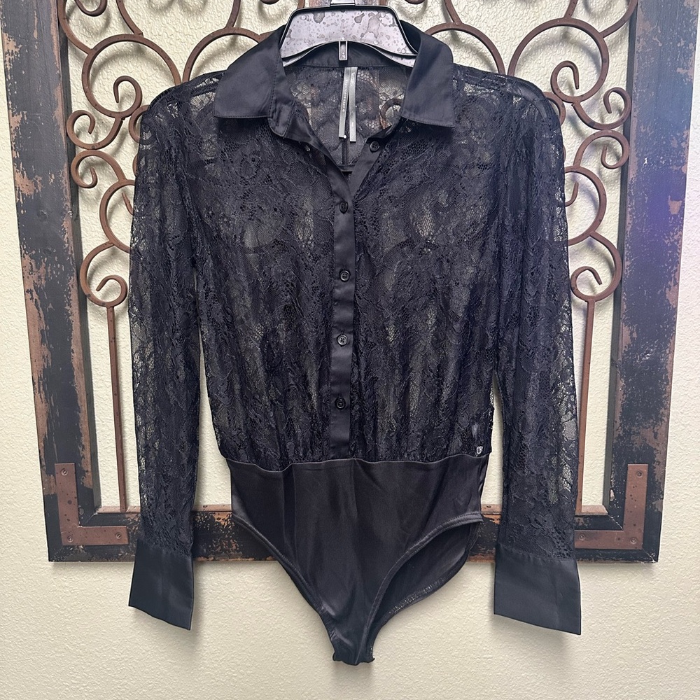 Anthropologie black button up lace bodysuit
